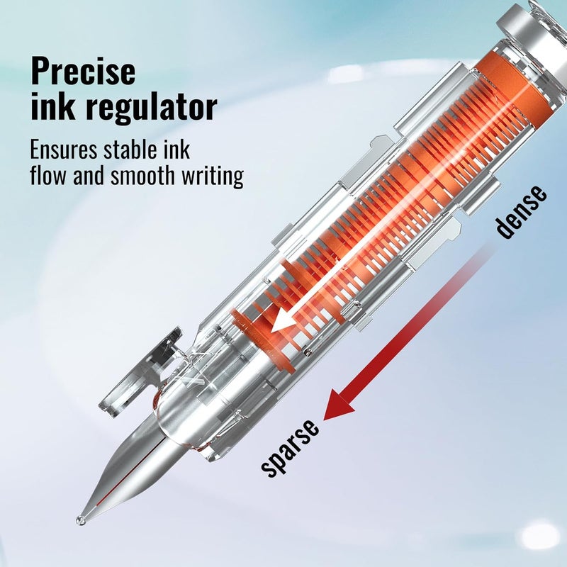 WRITECH Clictek Fountain Pen Set: Retractable Style Blue Ink Medium Nib Transparent Barrel, Includes 5 Ink Cartridges for Gift Set, Smooth Writing No Leaking - Image 5